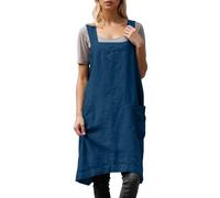 MaNMaNing Delantal de lino para mujer, delantal cuadrado de jardín, sin mangas, vestido largo casual para mujer, azul oscuro, 4XL