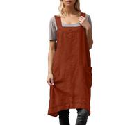 MaNMaNing Delantal de lino para mujer, delantal cuadrado de jardín, sin mangas, vestido largo casual para mujer, naranja, XXL