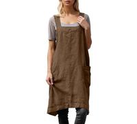 MaNMaNing Delantal de lino para mujer, delantal cuadrado de jardín, sin mangas, vestido largo casual para mujer, caqui, 3XL