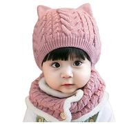 MaNMaNing Dos gorros de niño + bufanda para niños pequeños, conjunto suave de punto para bebé, gorra de béisbol, Rosa., Talla única