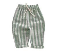 MaNMaNing Kinder gestreifte Hose ohne Taschen vertikal atmungsaktiv Sommer dünne Stoffhose für Mädchen Jungen (Green, 73)