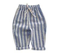 MaNMaNing Kinder gestreifte Hose ohne Taschen vertikal atmungsaktiv Sommer dünne Stoffhose für Mädchen Jungen (Blue, 100)