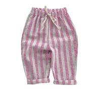 MaNMaNing Kinder gestreifte Hose ohne Taschen vertikal atmungsaktiv Sommer dünne Stoffhose für Mädchen Jungen (73)