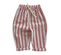 MaNMaNing Kinder gestreifte Hose ohne Taschen vertikal atmungsaktiv Sommer dünne Stoffhose für Mädchen Jungen (Red, 130)