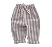 MaNMaNing Kinder gestreifte Hose ohne Taschen vertikal atmungsaktiv Sommer dünne Stoffhose für Mädchen Jungen (Light Purple, 100)