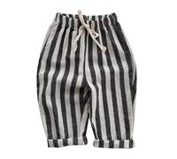 MaNMaNing Kinder gestreifte Hose vertikal Gummizug atmungsaktiv Sommer dünne Stoffhose für Mädchen Jungen (Black, 90)