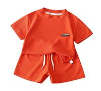 MaNMaNing Kinder Sommer Freizeit Set Locker T-Shirt Shorts Waffelpiqué atmungsaktiv Set Mädchen Jungen (Red, 3-4 Years)