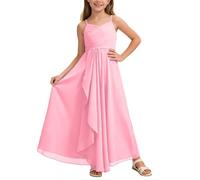 MaNMaNing Mädchen A-Linie Kleid Brautjungfer fließend Chiffon Maxi Hochzeit Festzug Elegant Sommerkleid atmungsaktiv bequemes Kleid Mädchen (RD1, 3-4 Years)