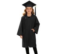 MaNMaNing Mädchen Abschlusskleid mit Talar und Hut akademisch Formell mit Taschen Twill Stoff atmungsaktiv Bequem Festtagskleidung für Mädchen (Black, 2-3 Years)