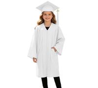 MaNMaNing Mädchen Abschlusskleid mit Talar und Hut akademisch Formell mit Taschen Twill Stoff atmungsaktiv Bequem Festtagskleidung für Mädchen (White, 3-4 Years)