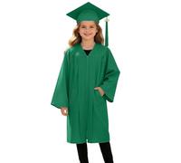 MaNMaNing Mädchen Abschlusskleid mit Talar und Hut akademisch Formell mit Taschen Twill Stoff atmungsaktiv Bequem Festtagskleidung für Mädchen (Green, 2-3 Years)
