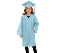MaNMaNing Mädchen Abschlusskleid mit Talar und Hut akademisch Formell mit Taschen Twill Stoff atmungsaktiv Bequem Festtagskleidung für Mädchen (Light Blue, 2-3 Years)