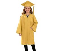 MaNMaNing Mädchen Abschlusskleid mit Talar und Hut akademisch Formell mit Taschen Twill Stoff atmungsaktiv Bequem Festtagskleidung für Mädchen (Yellow, 8-9 Years)