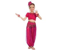 MaNMaNing Mädchen handgemachtes Bauchtanzkostüm indisch Perlen Pailletten Tanzset Sommer Performance Kleid Mädchen (4-5 Years)