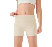 MaNMaNing Mädchen hohe Taille Yoga Tanzshorts Bequem Sport Capri weich elastisch Gymnastik Shorts Kinder Sommer Freizeithose Mädchen (Beige, 11-12Years)