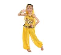 MaNMaNing Mädchen indisches Tanzkostüm Bauchtanz Pailletten Mesh Set Performance atmungsaktiv Bühnenoutfit Mädchen (Yellow, 3-4 Years)
