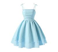 MaNMaNing Mädchen Partykleid mit Spaghettiträgern Sommer Elegant Festlich atmungsaktiv weich Bequem für Urlaub Strand hübsches Sommerkleid Mädchen (Blue, 15-16 Years)