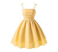 MaNMaNing Mädchen Partykleid mit Spaghettiträgern Sommer Elegant Festlich atmungsaktiv weich Bequem für Urlaub Strand hübsches Sommerkleid Mädchen (Yellow, 14-15 Years)