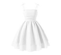 MaNMaNing Mädchen Partykleid mit Spaghettiträgern Sommer Elegant Festlich atmungsaktiv weich Bequem für Urlaub Strand hübsches Sommerkleid Mädchen (White, 12-13 Years)