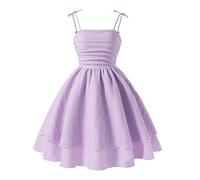 MaNMaNing Mädchen Partykleid mit Spaghettiträgern Sommer Elegant Festlich atmungsaktiv weich Bequem für Urlaub Strand hübsches Sommerkleid Mädchen (Purple, 13-14 Years)