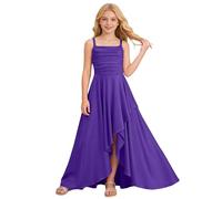 MaNMaNing Mädchen Partykleid trägerlos geraffte Taille gestufte Rüschen Volant Festlich Sommer Festtagskleid Elegantes Kleid Mädchen (Purple, 6-7 Years)