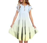 MaNMaNing Mädchen Sommer Farbverlauf lässig bequemes Kleid atmungsaktiv Outdoor Spiel Festtagskleid Mädchen (Light Yellow, 8-9 Years)