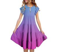 MaNMaNing Mädchen Sommer Farbverlauf lässig bequemes Kleid atmungsaktiv Outdoor Spiel Festtagskleid Mädchen (Purple, 6-7 Years)