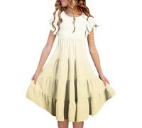 MaNMaNing Mädchen Sommer Farbverlauf lässig bequemes Kleid atmungsaktiv Outdoor Spiel Festtagskleid Mädchen (Yellow, 12-13 Years)