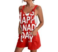 MaNMaNing Mono corto de verano para mujer, moderno, estampado, elegante, festivo, para boda, corto, de verano, peto, rojo, XXL