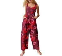 MaNMaNing Mono de moda con estampado de corazones de San Valentín, elegante mono para mujer, mono de verano, traje de deporte, traje festivo, elegante, traje de verano, rojo, 5XL