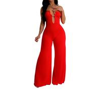 MaNMaNing Mono elegante para mujer, mono festivo, corto, para jardín, para invitados de boda, elegante para verano, rojo, XL