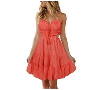 MaNMaNing Mujer 2026 Floral Cuello en V Atar Frente Verano Sundresses para Mujeres Vestido de Verano Mujer Vestido de Verano Vestido Midi de Verano Ligero Y Ventilado Vestidos de Mujer Túnica Largo