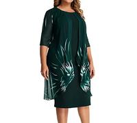 MaNMaNing Mujer 2026 Señora Elegante Punto Encaje Cape Vestido Más Talla Moda Impresión Un Hombro Media Manga Vestido Lápiz Vestido Casual Damas, verde, XL