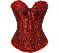 MaNMaNing Mujeres Sexy Vintage Gothic Party Floral Lace Up Slim Corset Bustier Top (Red, XXXXL)