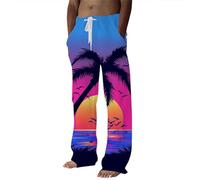 MaNMaNing - Pantalón de lino para hombre, estampado de cocotero, para hombre, verano, informal, estilo hawaiano, playa, diseño de vacaciones, tropical, rojo sandía, XXL