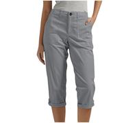 MaNMaNing Peto de verano para mujer, cómodo, corte recto, tira de botones, pantalones de trabajo informales con bolsillos, pantalones ligeros de algodón para días cálidos, gris, XXL