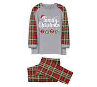 MaNMaNing Pijama Hombre Cómodo Manga Larga Impreso Navidad Conjunto Dos Piezas Pantalones De Pijama Casual para Papá para Navidad. Traje de familia a juego, gris, L