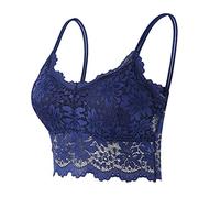 MaNMaNing Sujetador sin tirantes para mujer con almohadillas extraíbles, vendaje de encaje, ropa básica de verano para mujer, azul oscuro, L