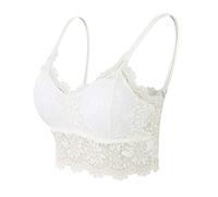 MaNMaNing Sujetador sin tirantes para mujer con almohadillas extraíbles, vendaje de encaje, ropa básica de verano para mujer, Blanco, L