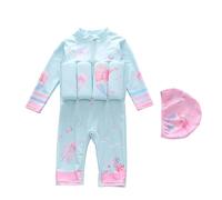 MaNMaNing Traje de baño con flotabilidad manga larga erupción guardia para surf protección solar traje de playa o piscina estilo sirena para niñas de 3 a 12 años, Azul Claro2, 10-11 Años