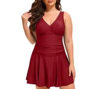 MaNMaNing Traje de baño para mujer de gran tamaño con falda e impresión para un efecto ganador y sexy en la playa con espalda desnuda Gorros integrados, rojo, XL