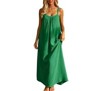 MaNMaNing Vestido de verano liso con ribete de encaje sin espalda para mujer, vestido de verano suelto, informal, para el día a día, vestido informal para mujer, verde, L
