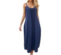MaNMaNing Vestido de verano suelto sin mangas con cuello en V casual casual de las señoras que fluyen las señoras, azul, 5XL
