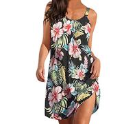 MaNMaNing Vestido maxi bohemio de las mujeres diario casual estampado tamaño sin mangas más escote vestido casual damas, verde, L