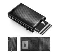 Manmaxim Billetera Slim con Bolsillo para Monedas Hombre, Billetera RFID Trifold, Tarjetero Smart-Pop-Up con Cremallera, Billetera Tarjetero de Crédito para hasta 12 Tarjetas (Fibra Carbono)