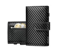 Manmaxim Cartera para Hombre Slim de Fibra de Carbono con Bloqueo RFID, Tarjetero con Ranuras para Tarjetas de Crédito y Clip para Billetes, Pop-up Billetera Hombre Tri-Fold con Caja de Regalo - Negro