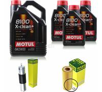 Mann-Filter Inspección Set 8L Motul 8100 X-Clean + 5W-30 para BMW X5 3.0d