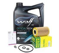 MANN Ölfiltro + Wolf 5W-30 LL Aceite para VW Golf 5+6 Passat B6+B7 1.6-2.0 TDI
