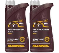 MANNOL | MAXPOWER 4X4 75W-140 | MN8102-1 | 1L | Aceite Sintético para Engranajes y Diferenciales | API GL-5 LS | Lubricación Extrema y Rendimiento Óptimo (Paquete de 2)