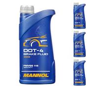 MANNOL | Pack de 4 Fluidos de Frenos Sintético DOT-4 | Envase de 1L | Alto Punto de Ebullición y Protección Anticorrosiva | Compatible con Elastómeros | Ideal para Frenos y Embragues Hidráulicos